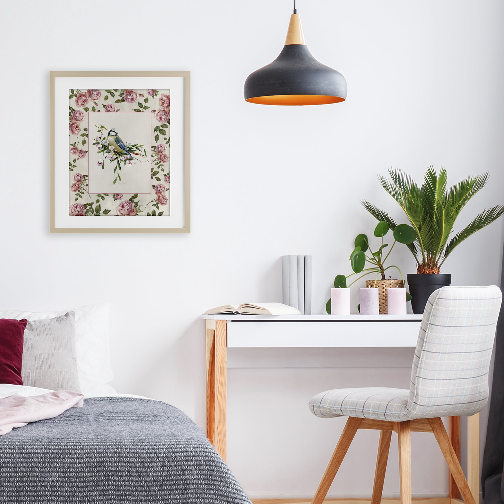 Stupell Industries Dainty Roses & Perched Bird Birch Framed Print Under Glass, design by Sally Swatland