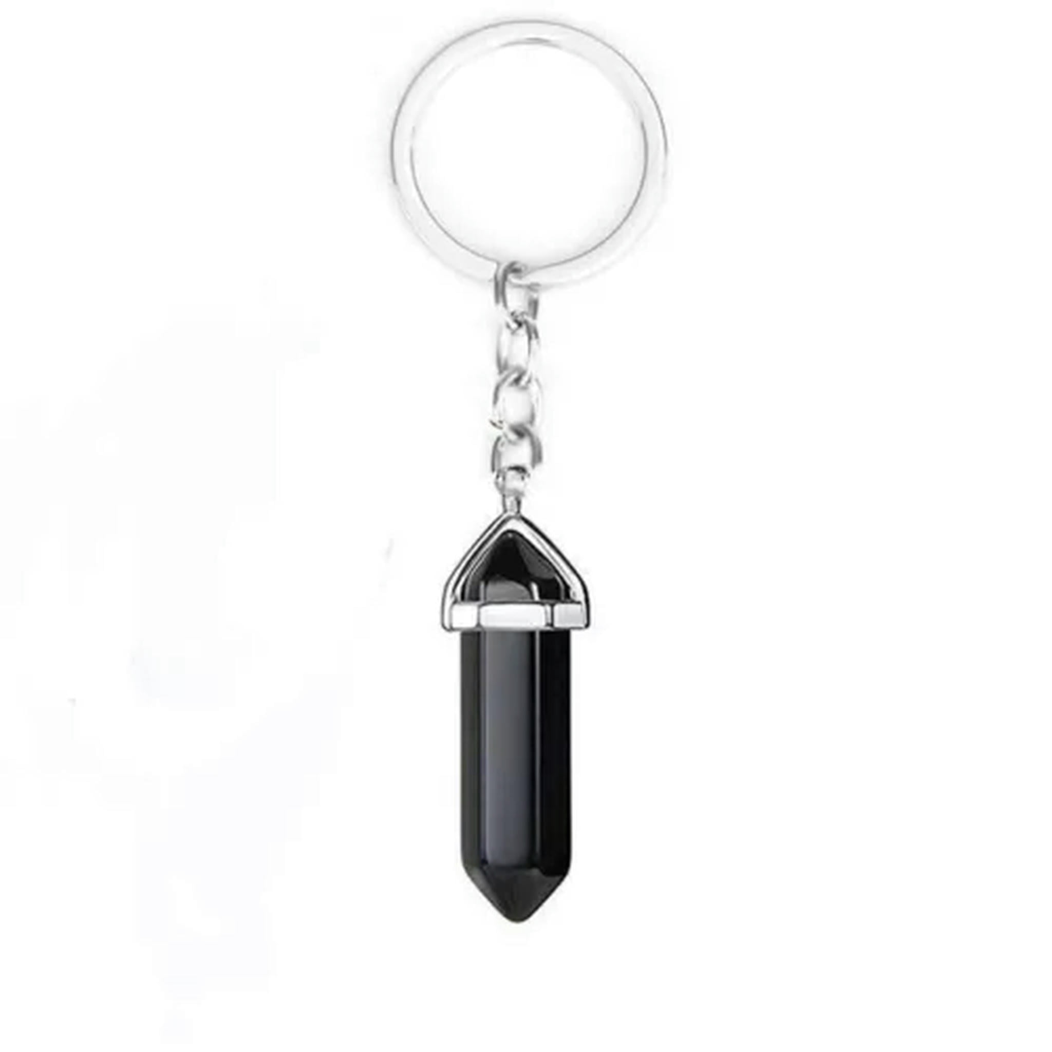 HOOUN 20PCS Hexagonal Pointed Stone Gem Crystal Keychain Key Ring Natural Healing-Cherry Quartz