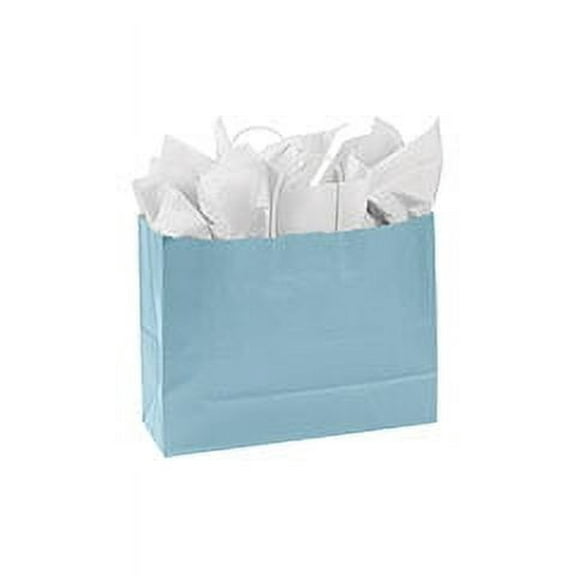 Large Powder Blue Paper Shopping Bags - 16”L x 6”D x 12 ½”H - Case of 100- Bags with Handles - Premium Paper Shopping Bags for Retail - Shopping Bags with Handles - Multiuse Paper Retail Bags