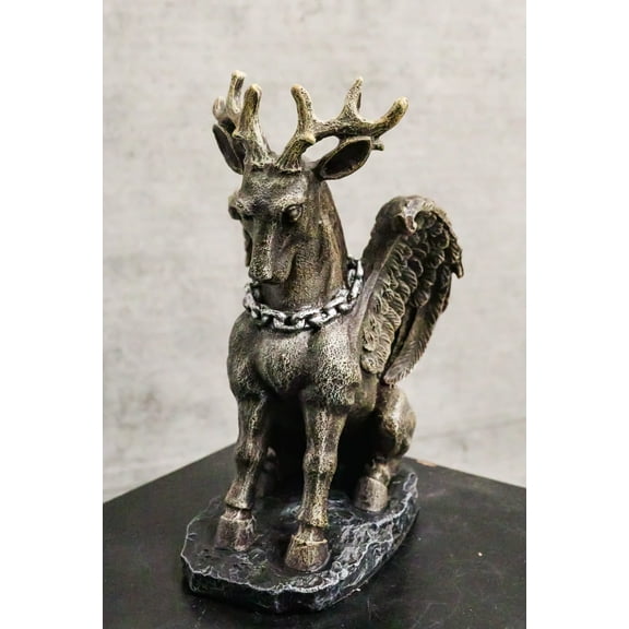 Gothic Sitting Winged Pegasus Stag Horned Gargoyle in Stoic Pose Statue 6.25"H