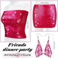 thumbnail image 2 of Women's Sparkly Sequin Crop Tops Strapless Metallic Tube Tops with Metal Mesh Drop Dangle Earrings for Party Clubwear, 2 of 7