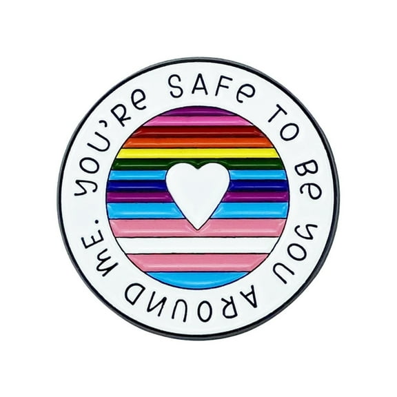 Giaone Round Rainbow Enamel Brooch Handmade You're Safe To Be You Around Me Badge LGBTQ Lapel Pin for Jackets and Accessories
