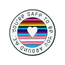 Giaone Round Rainbow Enamel Brooch Handmade You're Safe To Be You Around Me Badge LGBTQ Lapel Pin for Jackets and Accessories