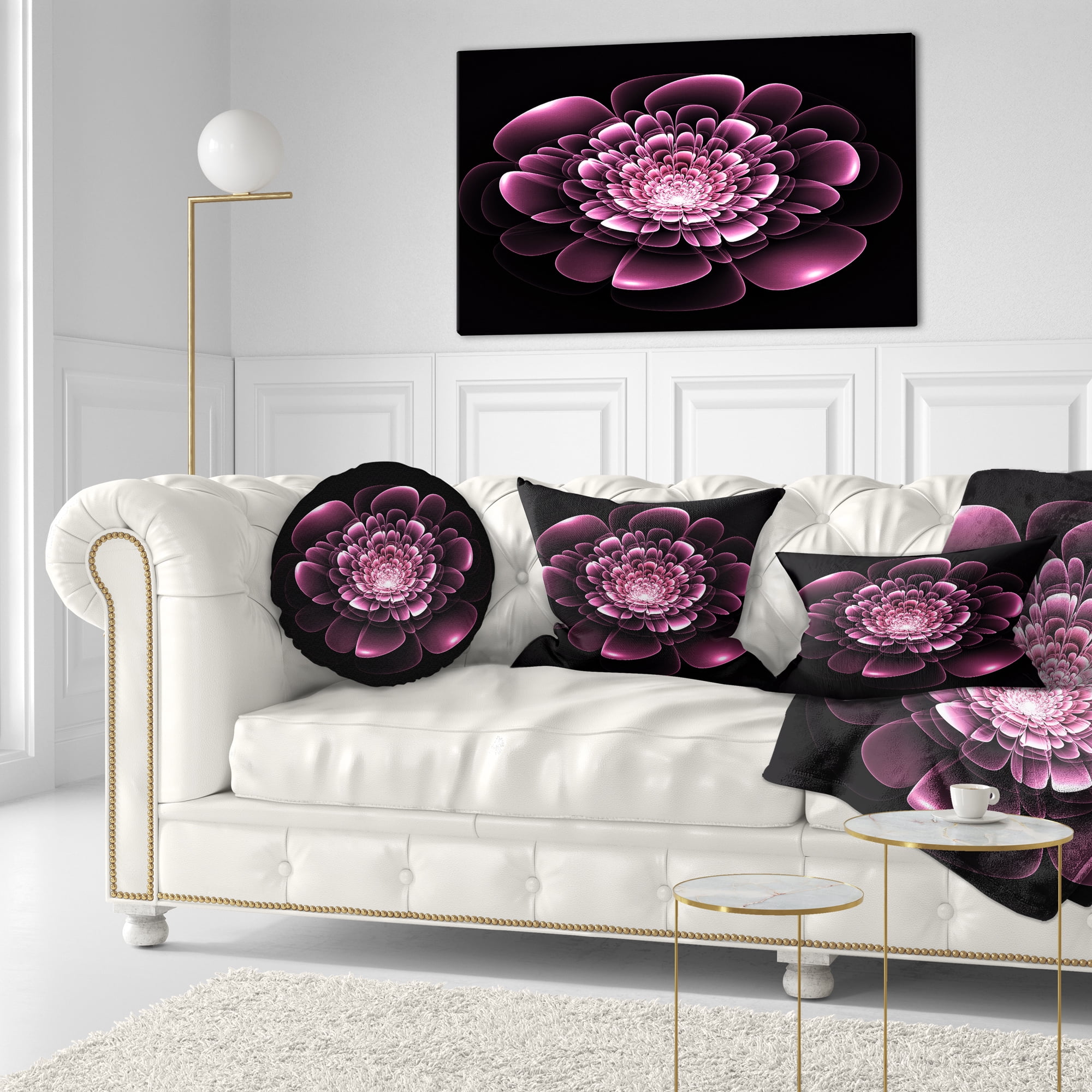 Designart Purple Glossy Typical Fractal Flower - Floral Throw Pillow - 12x20