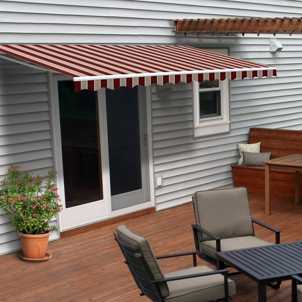 ALEKO 8'x6.5' Retractable Patio Awning, Multi Striped Red Color