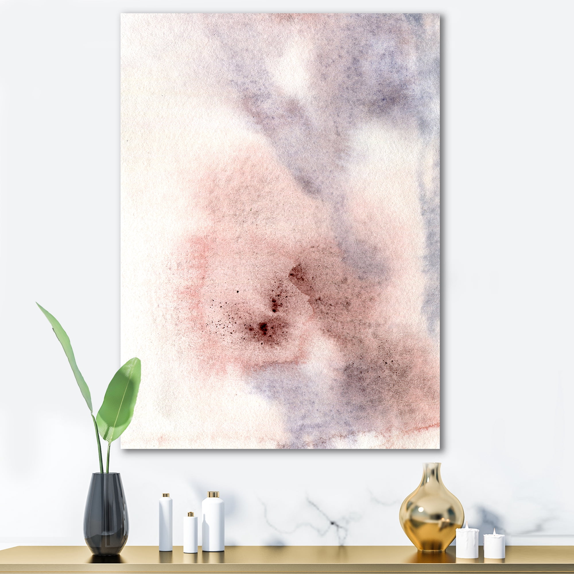 Designart ' Pastel Abstract With Pink Blue Beige and Red Spots ' Modern Canvas Wall Art Print