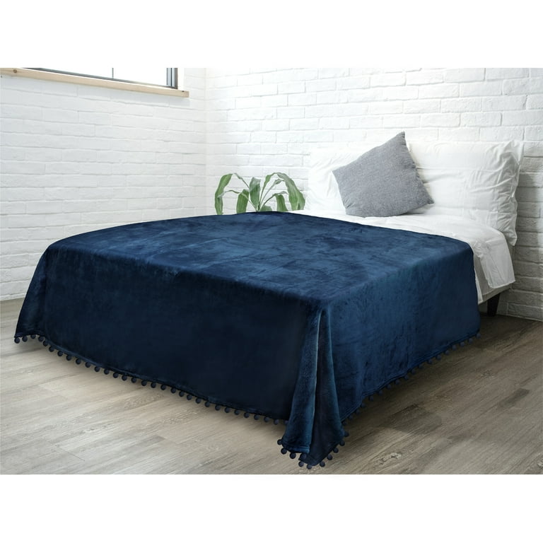 Navy blue pom pom throw sales