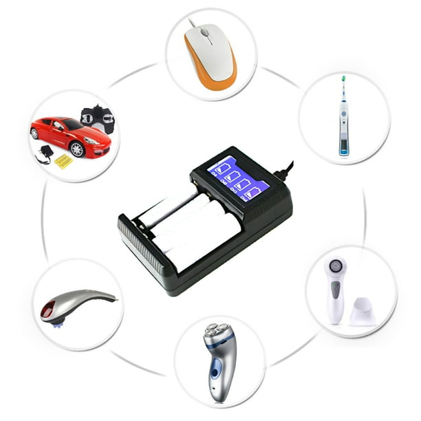 SEIVI PC Negro Protección Inteligente USB Pantalla LCD Cargador De Batería De Cuatro Ranuras Para Carga De Celdas AA AAA Ni-MH