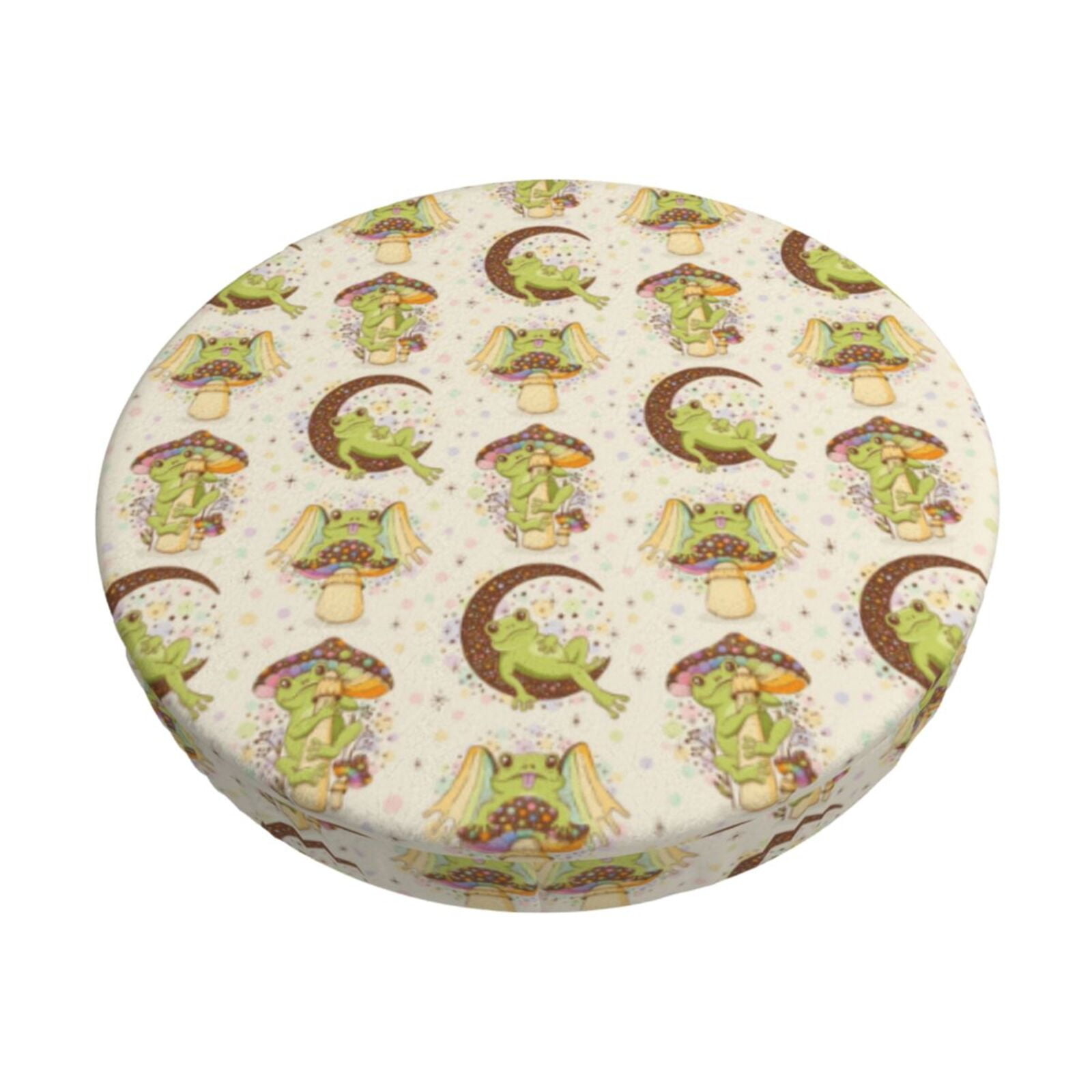 Easygdp Frogs Print Easy To Install Bar Stool Covers&Stool Covers Round&Elastic Stool Cover, Barstool Covers,Washable&Bottom With Elastic Edge-14 inch