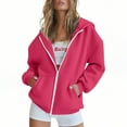thumbnail image 2 of HOMBOM Hooded Sweatshirt for Women with Pocket Heavyweight Zip-Up Hot Pink Plain Solf Womens Jackets Long Sleeve, 2 of 9
