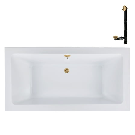 Streamline N-4160-718-BL 72 in. x 36 in. Acrylic Soaking Drop-In Bathtub in Glossy White, With External Drain in Matte Black