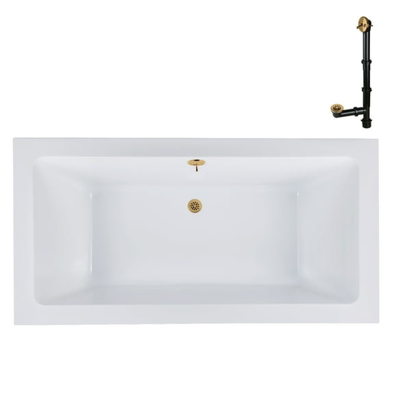 Streamline N-4120-712-BGL 60 in. x 32 in. Acrylic Soaking Drop-In Bathtub in Glossy White, With External Drain in Brushed Gold
