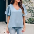 thumbnail image 2 of Womens Summer V Neck Chiffon Blouses Ruffle Short Sleeve V Neck Solid T Shirts Tops Dressy Casual Loose Tunic Tees Shirts, 2 of 7