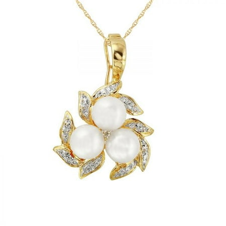 Foreli 0.01CTW Freshwater Pearl And Diamond 14K Two tone Gold Necklace