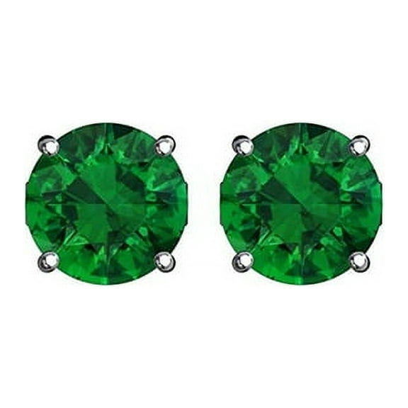 Paris Jewelry Round Green Emerald Stud Earrings, 1.30 Ct Rhodium Jewelry Gift for Women