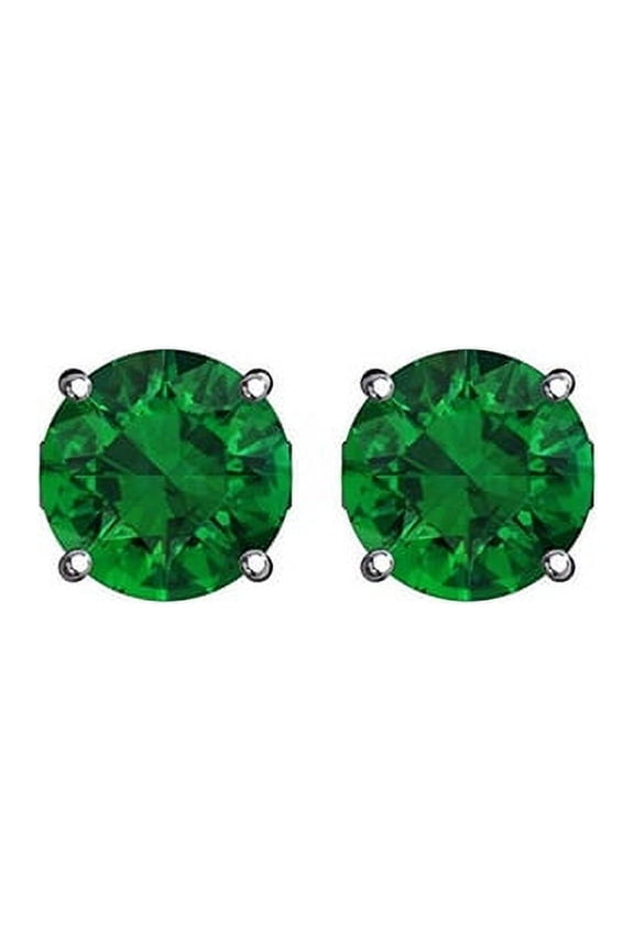 Round Green Emerald Stud Earrings, 1.30 Ct Rhodium Jewelry Gift for Women
