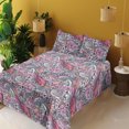 thumbnail image 2 of Ambesonne Vintage Fitted & Flat Sheet with Shams 4 Pcs Set, Blooming Flowers Birds Plot, Full, Pastel Pink Slate Blue, 2 of 5