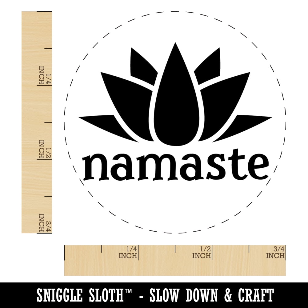 Namaste with Lotus Flower Yoga Self-Inking Rubber Stamp Ink Stamper - Black Ink - Small 3/4 Inch