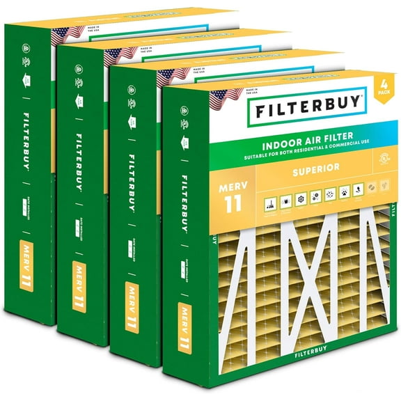 Filterbuy 17.5x21x5 Air Filter MERV 11 Allergy Defense, Pleated HVAC AC Furnace Filter Replacement for Rheem, Ruud & Protech, 4-Pack