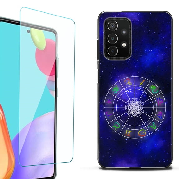 Slim-Fit Flexible TPU Gel Phone Case (black) for Samsung Galaxy A52 5G, with Tempered Glass Screen Protector, by OneToughShield ® - Zodiac / Horoscope