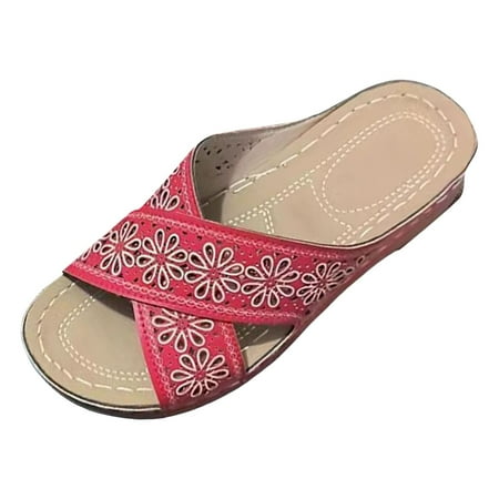 

PEASKJP Woman Sandals Flat Sandals for Women Palm Leaf Summer Casual (RD1 8.5)