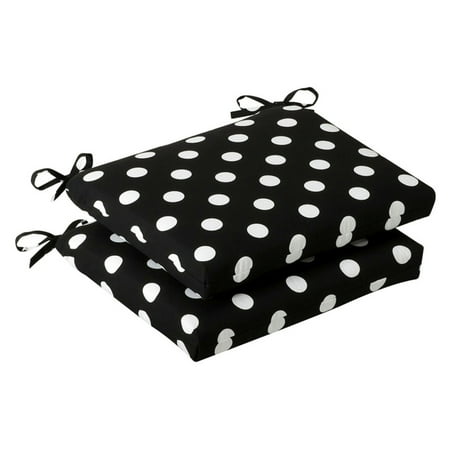 Pillow Perfect Outdoor/ Indoor Polka Dot Black Squared Corners Seat Cushion (Set of 2)