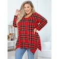 thumbnail image 2 of SHOWMALL Women's Plus Size Printed Long Sleeve Tunic Top for Christmas, Red Plaid 4X Scoop Neck Blouses, Asymmetrical Hem Shirts, Soft Stretch, Leggings Friendly, 2 of 9