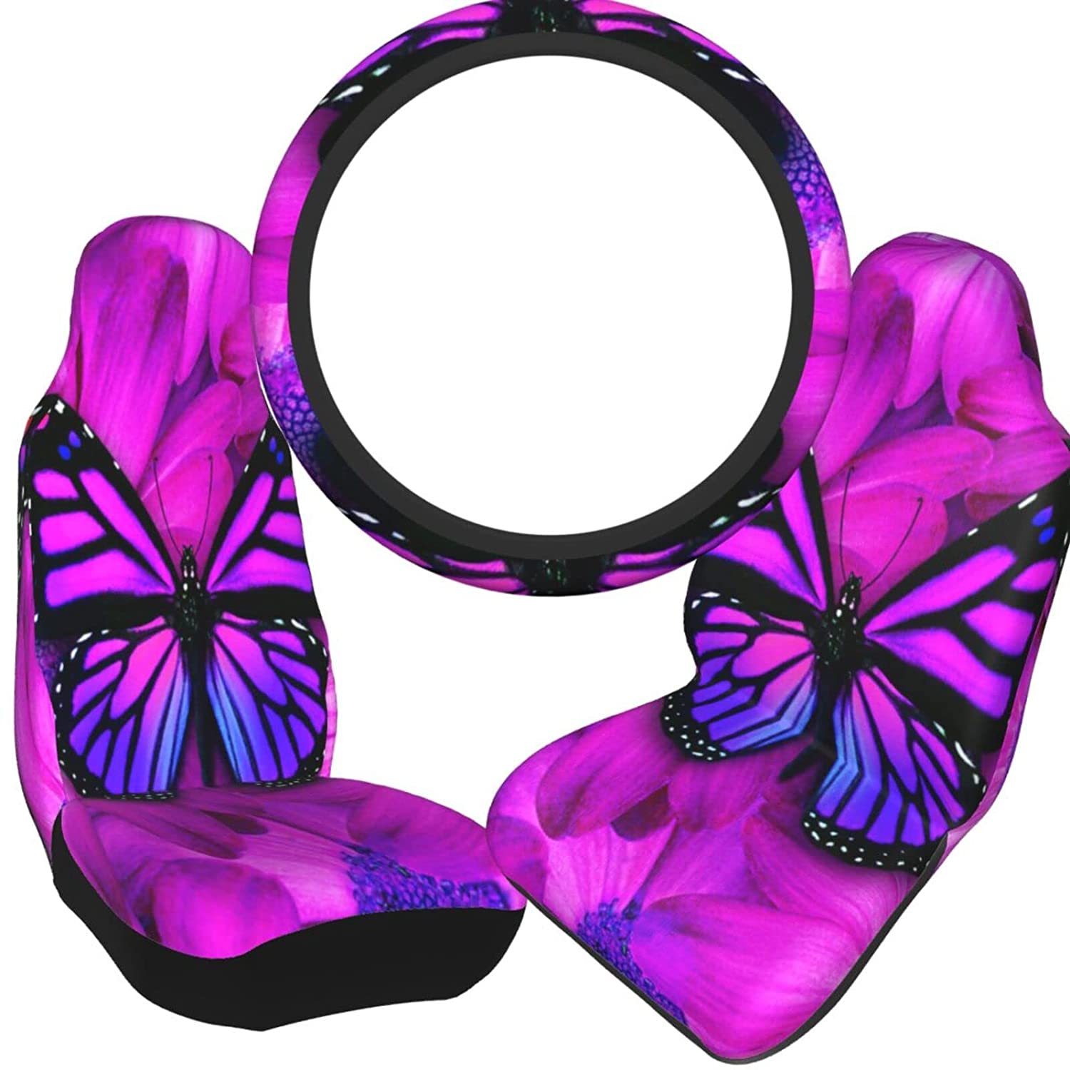 Purple Graceful Butterfly Seat Covers Steering and Wheel Cover Set for