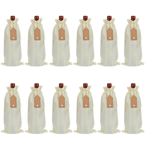Namzi 12PCS Wine Gift Bag with Drawstring, 13.78×5.9inch Reusable Bottle Wrap Dresses Pouches for Birthday Wedding Party Favors Blind Tasting（Beige）