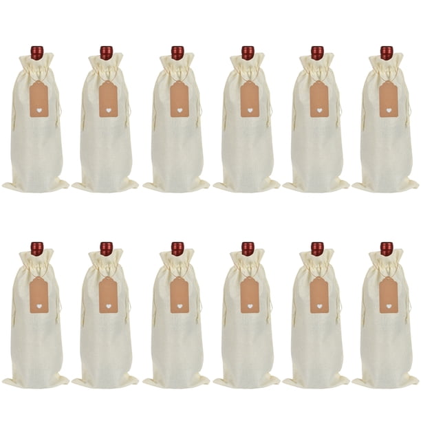 Nvzi 12 bolsas de regalo de vino con cordón, 13,78 × 5,9 pulgadas, reutilizables, para envolver botellas, para cumpleaños, bodas, fiestas (beige)