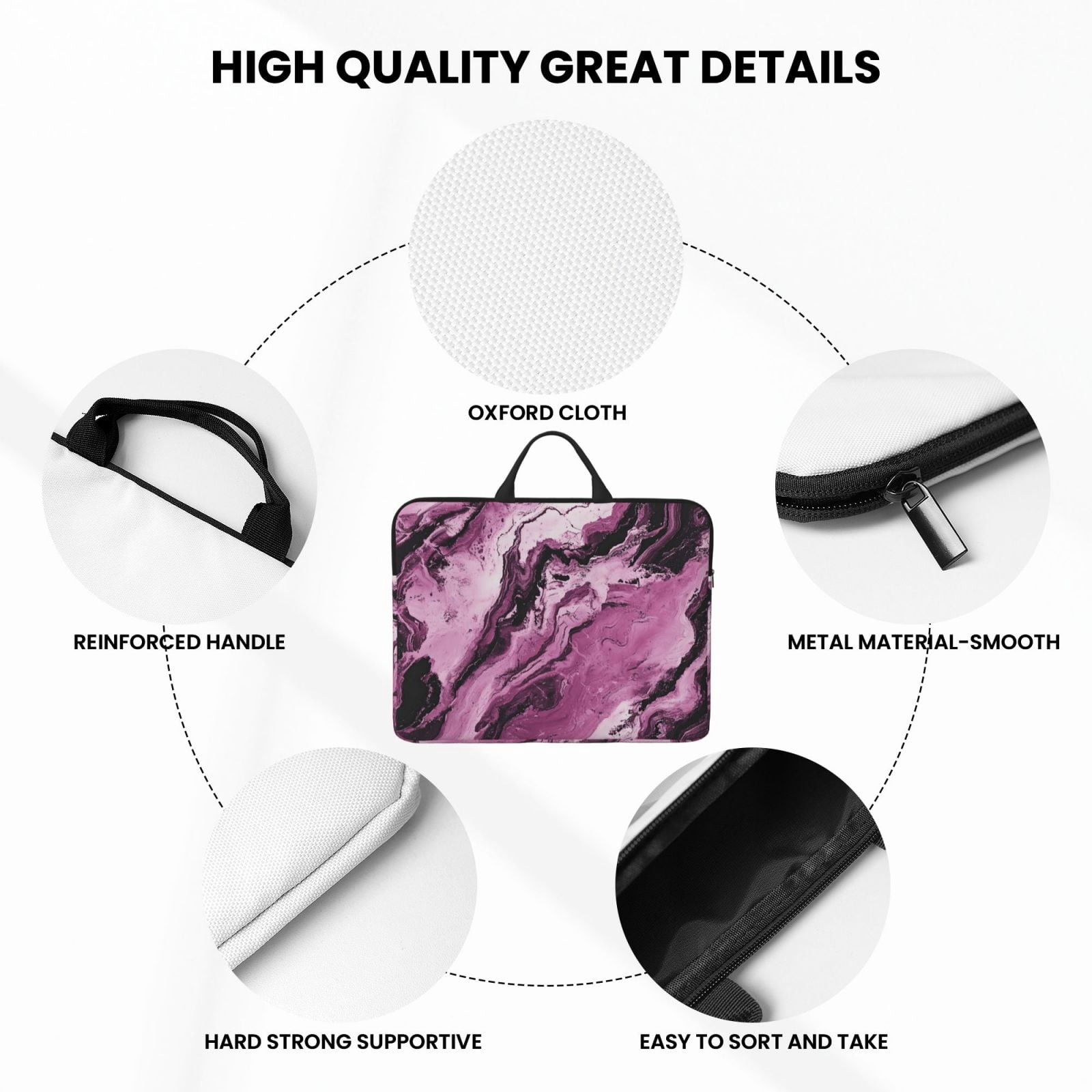 Laptop Sleeve Bag For Women Men 14inch Waterproof Durable Protective Computer Carrying Cover Handle Laptop Case Bag Darkmagenta Marble_1
