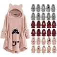 thumbnail image 6 of Fesfesfes Long Hoodie Tops Women Cute Pattern Winter Cat Ear Fleece Fuzzy Hooded Blanket Dress Plush Tops For Teen Girls, 6 of 6