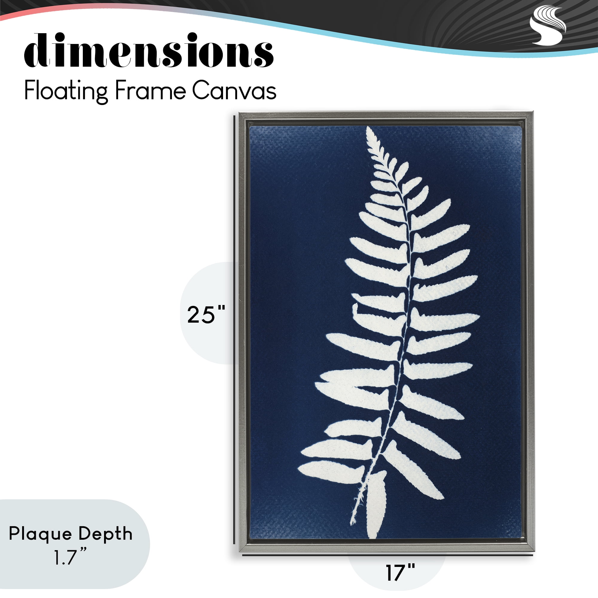 Stupell Industries Fern Leaf on Indigo Gray Framed Floater Canvas Wall Art, design by Lynn Byrd