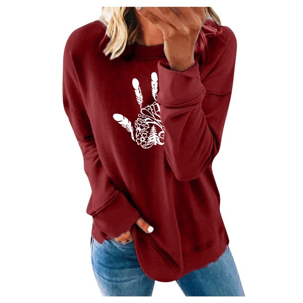 Ichuanyi liquidación de la moda mujeres casuales impresos en el cuello redondo de la manga larga colla de camisetas de la blusa ICHUANYI WER202308212684