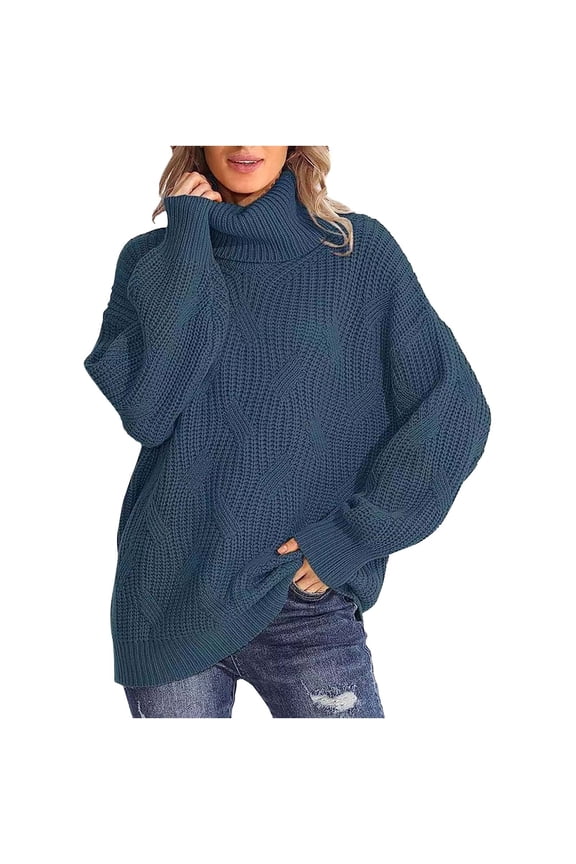 Fall Winter Turtleneck Sweater Tops for Women Long Sleeve Solid Color Casual Warm Cozy Knit Pullover Sweaters