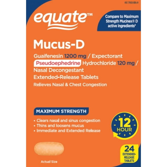 Equate Guaifenesin 1200mg D Tablet 24 Count