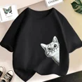 thumbnail image 3 of Bonita camiseta de algodón con dibujo de gato para niños y niñas, cuello redondo, manga corta, informal, estética, a la moda, para bebés, 3 of 5