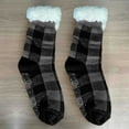 thumbnail image 4 of Arlun 1 Pair Christmas Plaid Print Slipper Socks for Women Grippers Thick Knit Mid-Calf Slipper Socks with Sole Non Skid Bottom Warm Cozy Indoor House Snow Slipper Sock Grey One Size, 4 of 4