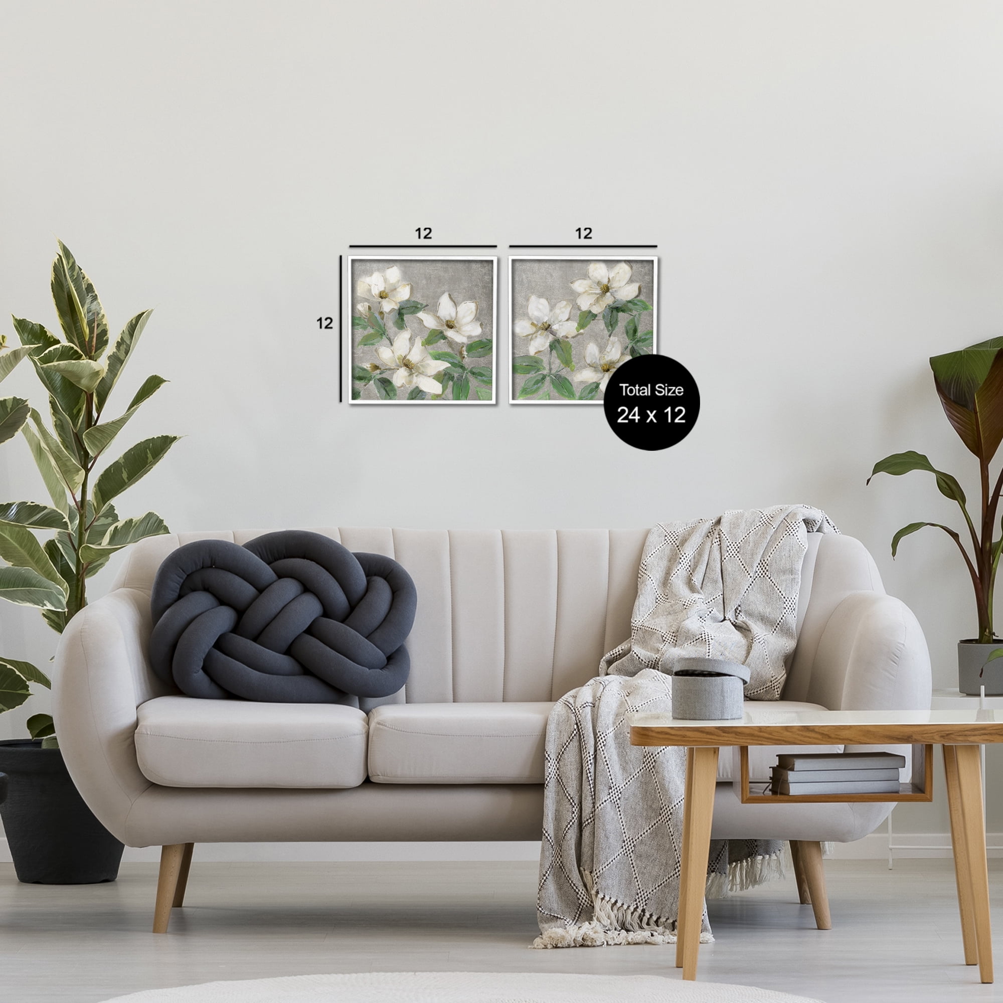 Stupell Industries Blooming Ivory Magnolias 2 Piece White Framed Giclee Art Set, design by Sally Swatland