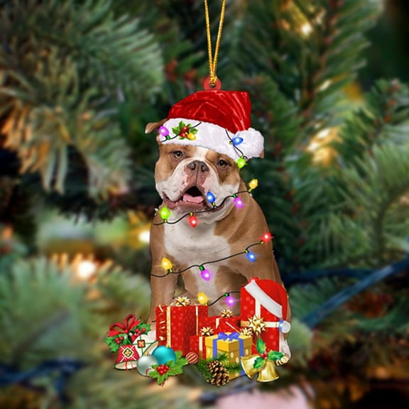 Acrylic 2D FLAT Old English Bulldog-Dog Be Christmas Tree Hanging Ornament