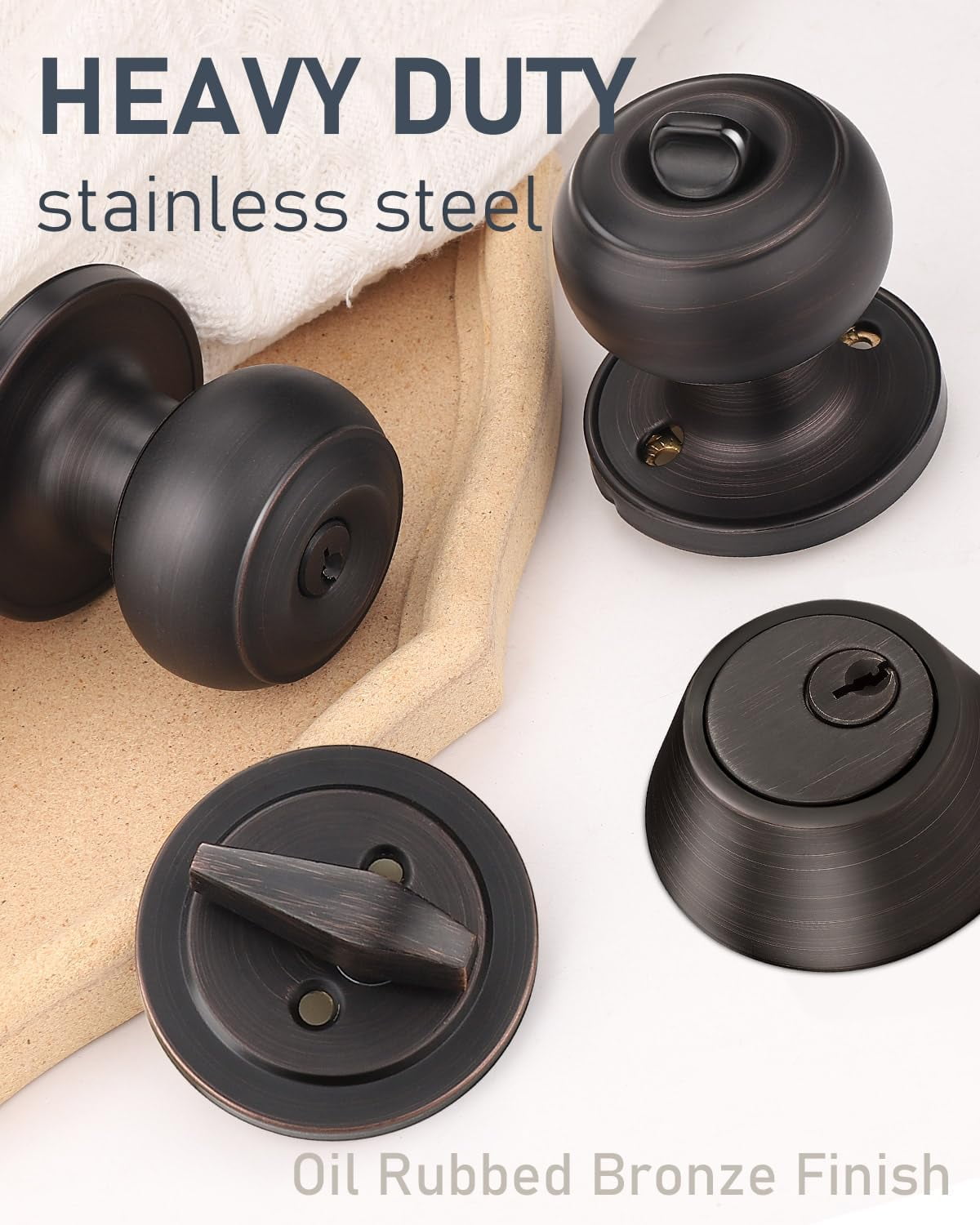 3 Pack Keyed Alike Front Door Knob and Deadbolt Set, Entry Door Locksets with Single Cylinder Deadbolt, Matte Black Flat Round Door Lock Set for Bedroom/Office/Exterior Doors