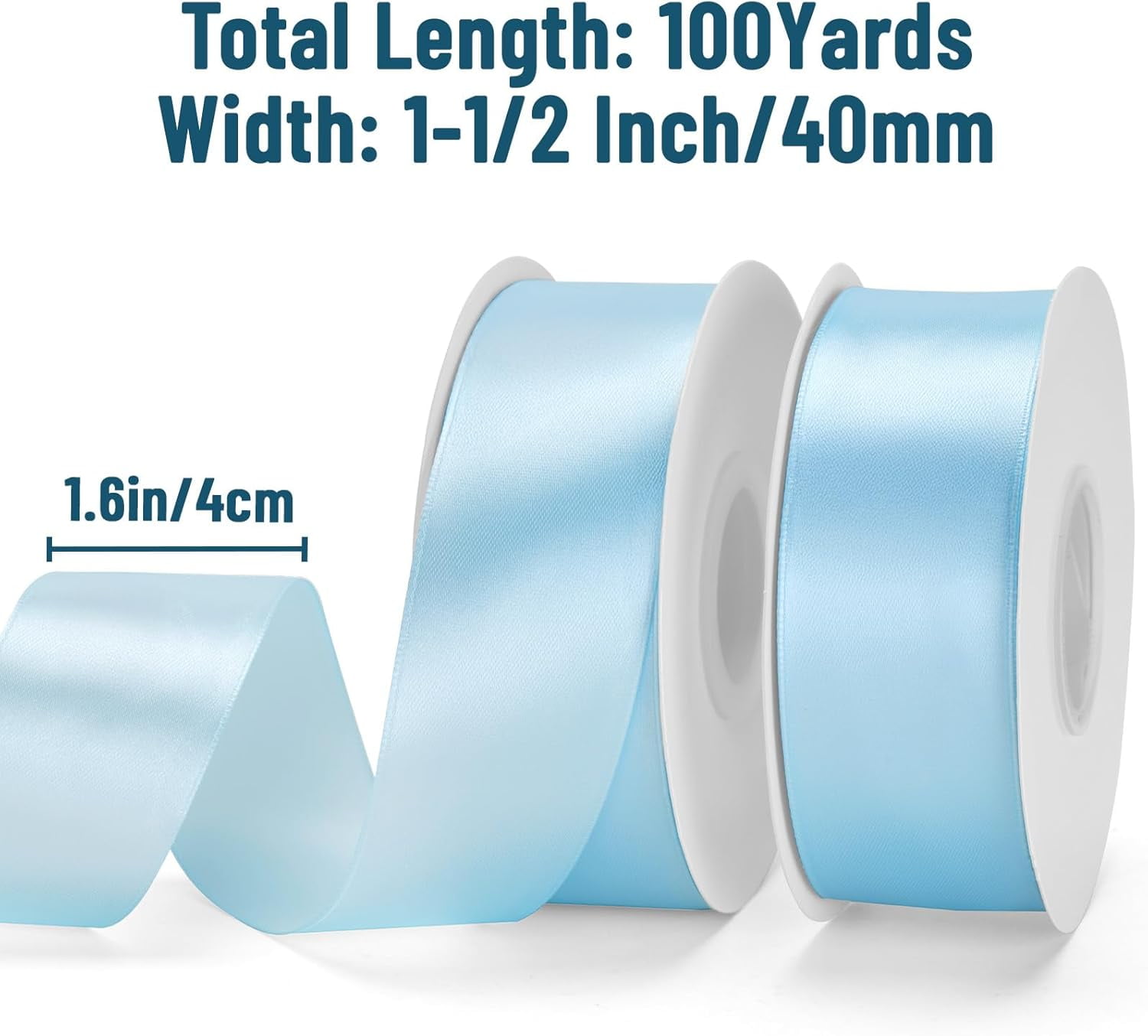Baby Blue Satin Ribbon – 1 1/2'' x 100 Yards Polyester Light Blue Ribbon for Gift Wrapping, Baby Shower, Wedding, Party Decoration, DIY Crafts, Floral Bouquets and Wreath Bows