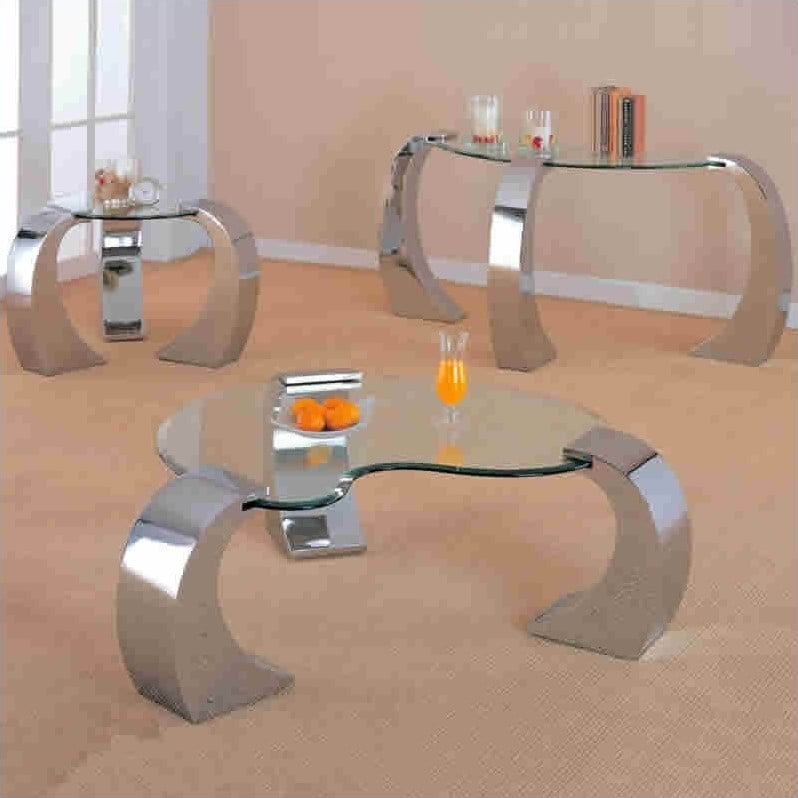 Coaster Custer Chrome Coffee Table With Metal Base And Kidney Glass Top