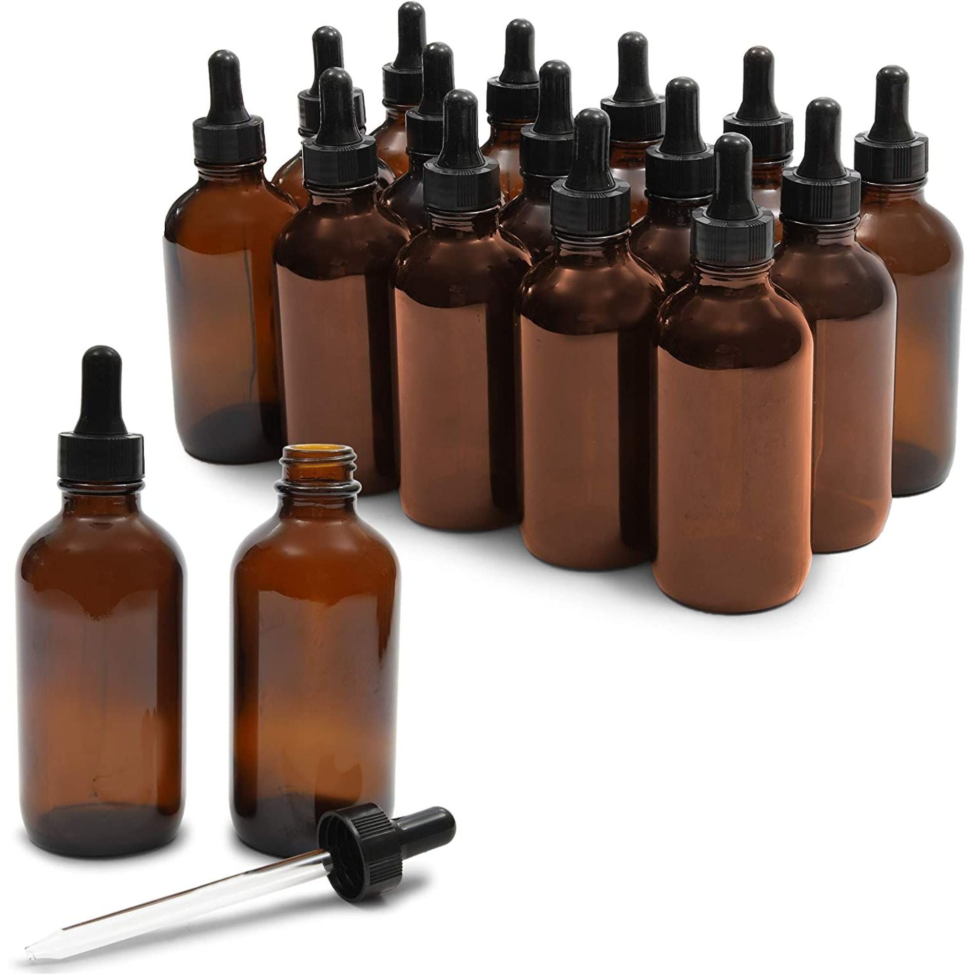 15 Pack 4oz Amber Glass Bottles with Glass Droppers for Essential Oils