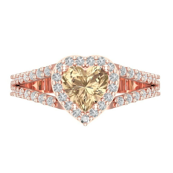 Halo Engagement Ring for Women - 1.49ct Yellow Moissanite in 18K Rose Gold Promise Ring