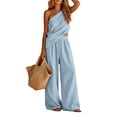 thumbnail image 5 of SZJXBUY Ladies 2 Piece Pants Sets Dressy Baggy Casual Off Shoulder Sleeveless Wide-Leg Pants Set Elegant Beach Outfit Light Blue,XL, 5 of 7