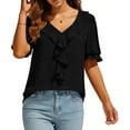 thumbnail image 2 of Summer Outfits for Women Ruffle Tops Dressy Casual Short Sleeve Blouses Lightweight V Neck Flowy Tee Shirt (M, Black), 2 of 7
