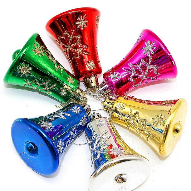 6 piezas de campanas navideñas coloridas, colgante de campanas navideñas, campanas para decoración de árbol de Navidad, colgante de campana para árbol de Navidad para decoración del hogar en Navidad