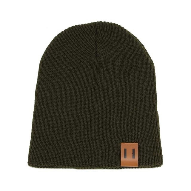 Otoño e invierno 11 Gorro de punto con etiqueta de cuero Gorro de lana para padres e hijos Gorro cálido con protección para las orejas Gorro de moda