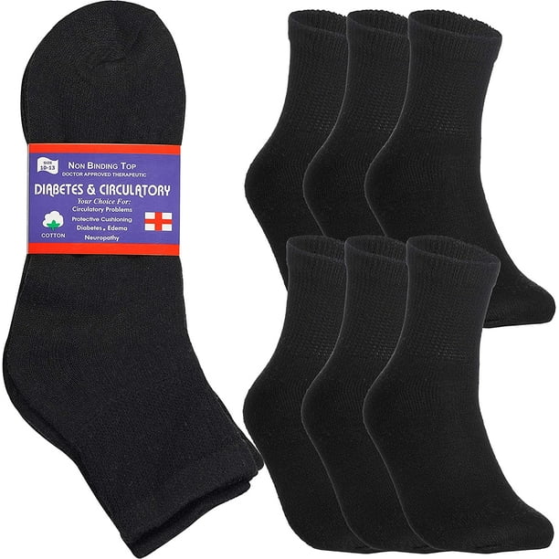 Special Essentials 6 Pairs Men's Cotton Diabetic Ankle Socks Black 10